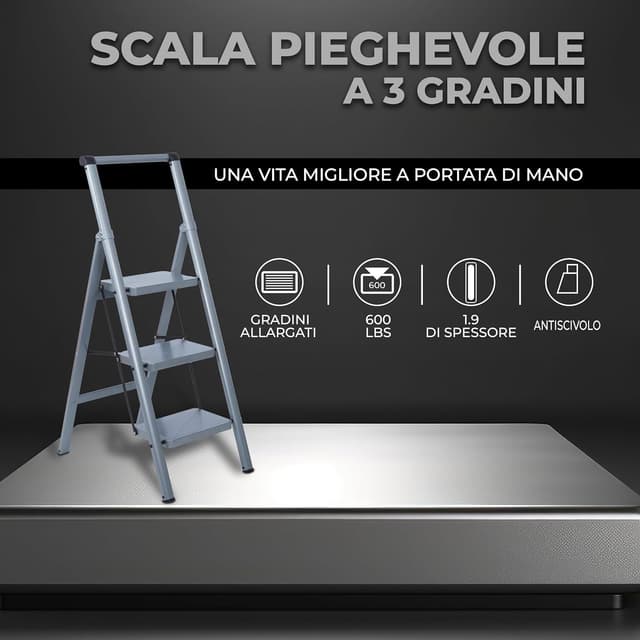 Thumbnail 6 de UZIRO Scaletta 3 gradini in acciaio