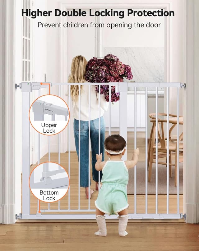 Detalle de COMOMY Türschutzgitter Extra Hoch (91,5 cm) – 75–103 cm passend, ohne Bohren, weiß