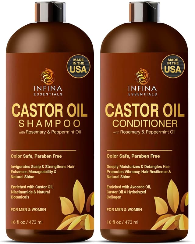 Detalle de Castor Oil Shampoo and Conditioner Set with Rosemary & Peppermint Oil (16 fl oz) for Hair Growth