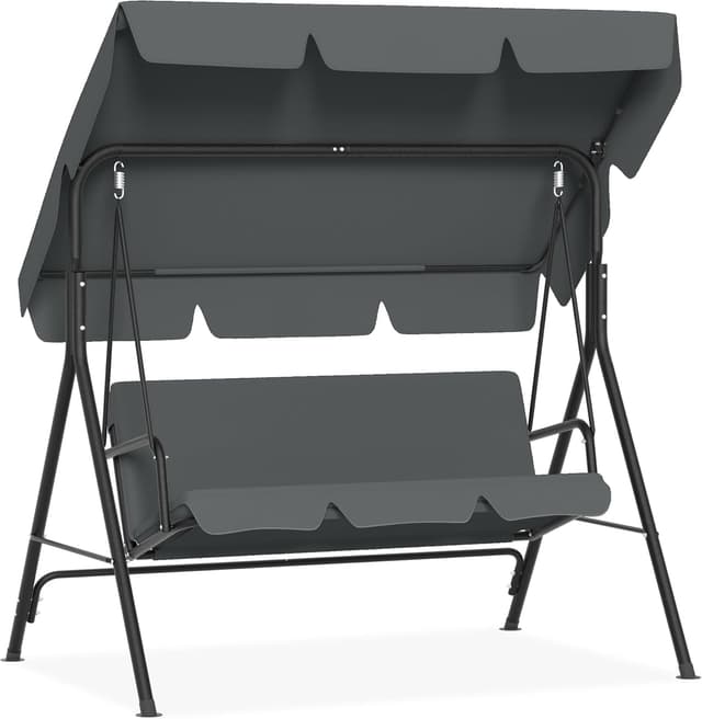 Detalle de UISEBRT Hollywoodschaukel für 3 Personen mit verstellbarem Sonnendach – belastbar bis 200 kg, wetterfest (Grau)