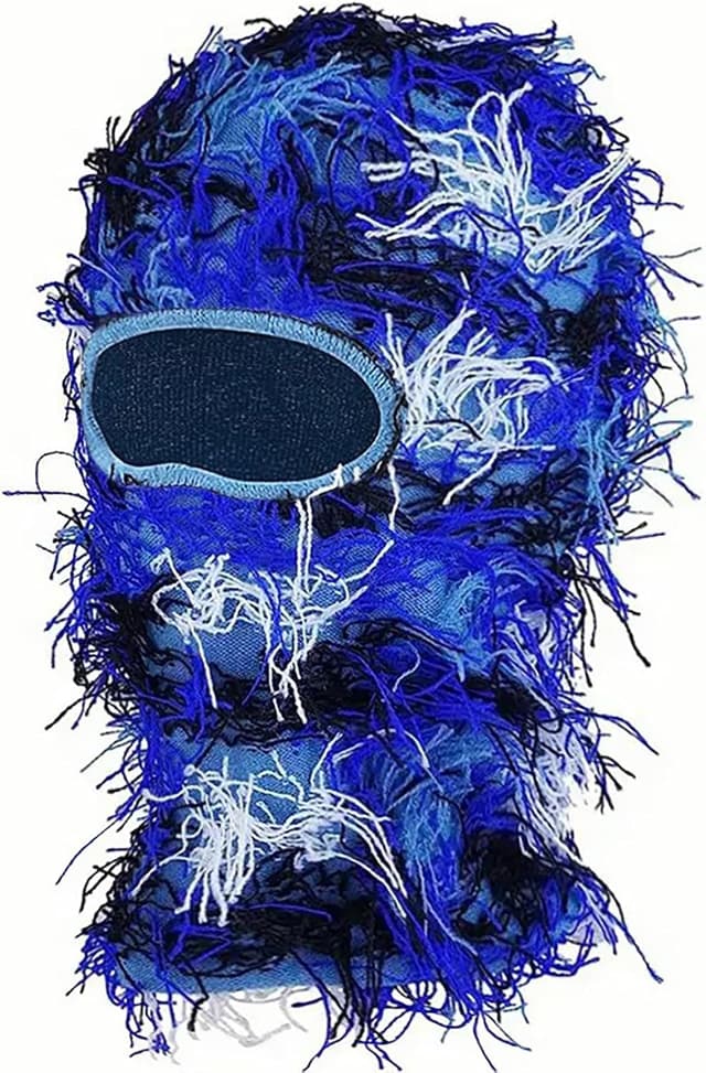 Detalle de Malaxlx Distressed Balaclava knitted ski mask – windproof full-face winter warmer