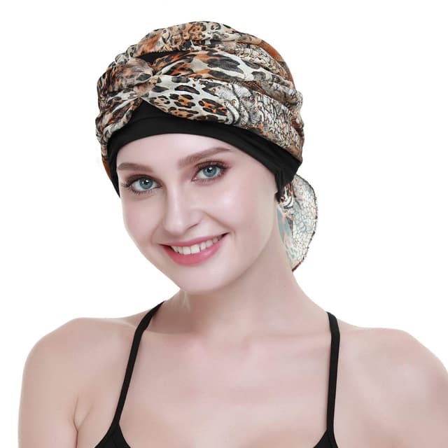 Detalle de FocusCare Damen Chemo-Turban, Mütze/Schal-Kopfbedeckung gegen Haarausfall – Bambus-Viskose
