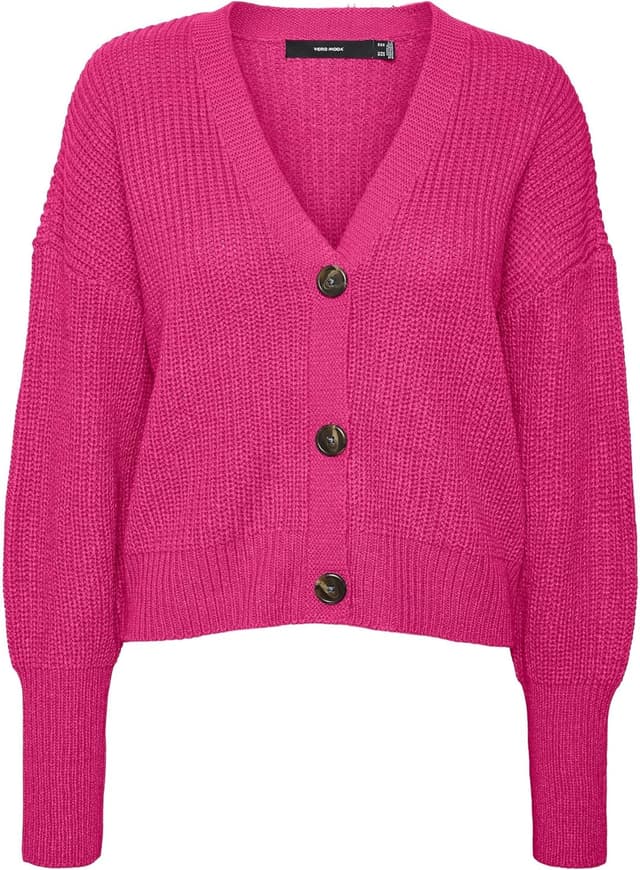 Detalle de VERO MODA VMLEA Strickjacke für Damen – modischer Cardigan mit extra langen Bündchen
