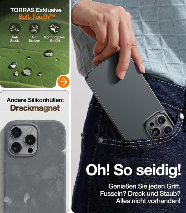 Detalle de TORRAS Ultra Dünn Hülle für iPhone 15 Pro Max mit MagSafe – velvety Touch, stoß- & kratzfest, MagSafe-Adapter