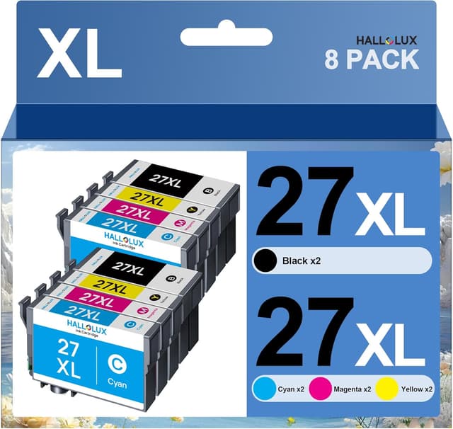 Detalle de HALLOLUX 27XL Multipack kompatible Druckerpatronen für Epson Workforce (8er-Pack) – passend für WF-3620/7720