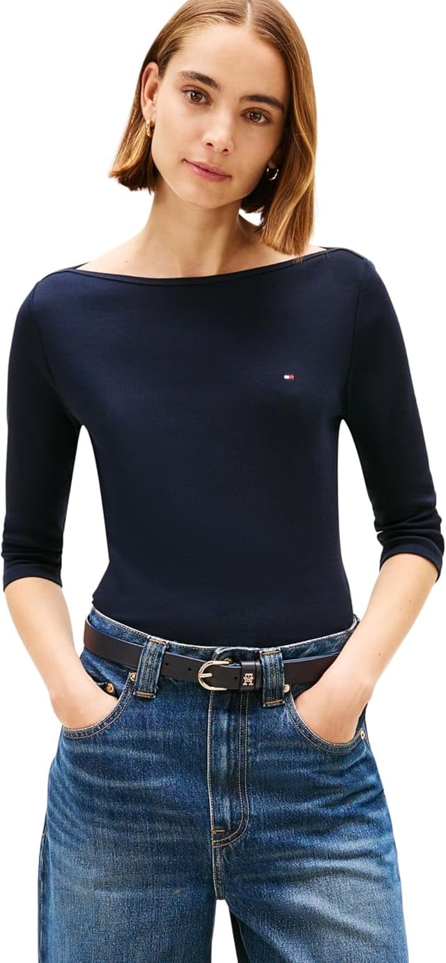 Detalle de Tommy Hilfiger Damen Langarmshirt New Cody Slim mit U-Boot-Ausschnitt