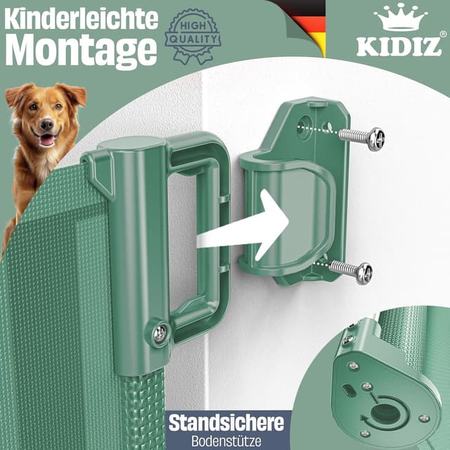 Detalle 2 de KIDIZ ausziehbares Treppenschutzgitter / Türschutzgitter (0–140 cm) mit Verschlusssystem & Verriegelungsanzeige