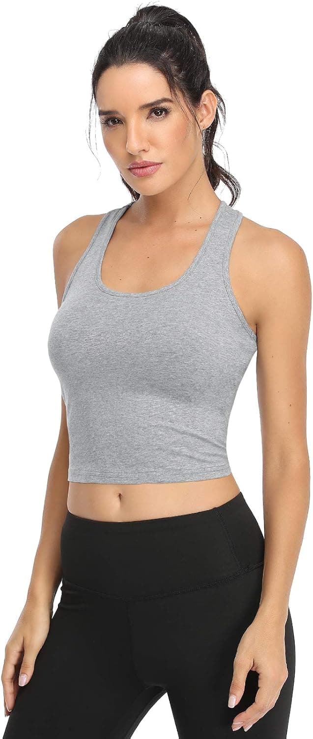 Detalle de Joviren Cotton Workout Crop Tank Top (Racerback) – 4-Pack for Women