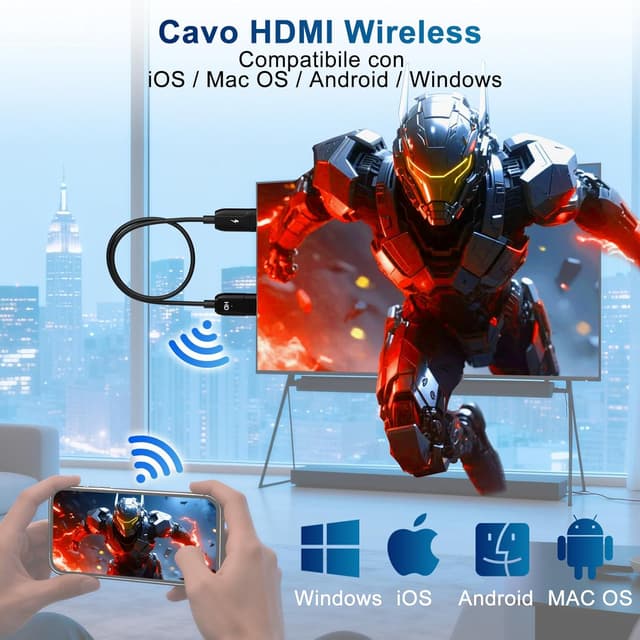 Detalle 2 de LXJADAP Cavo HDMI wireless con AirPlay e Miracast per iPhone, iPad, Android e PC verso TV/monitor/proiettore