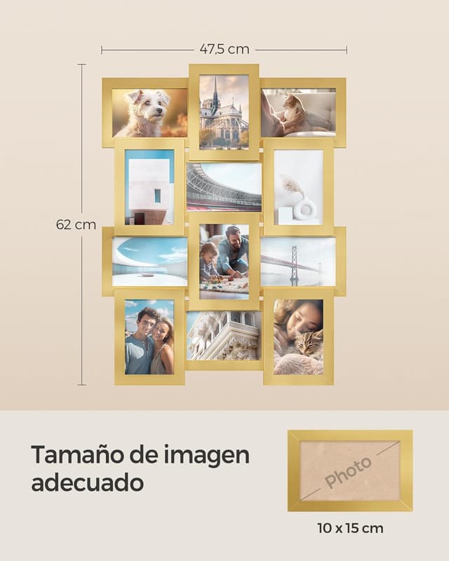 Thumbnail 4 de SONGMICS Collage de Marcos para Fotos, Pared, Dorado ✨