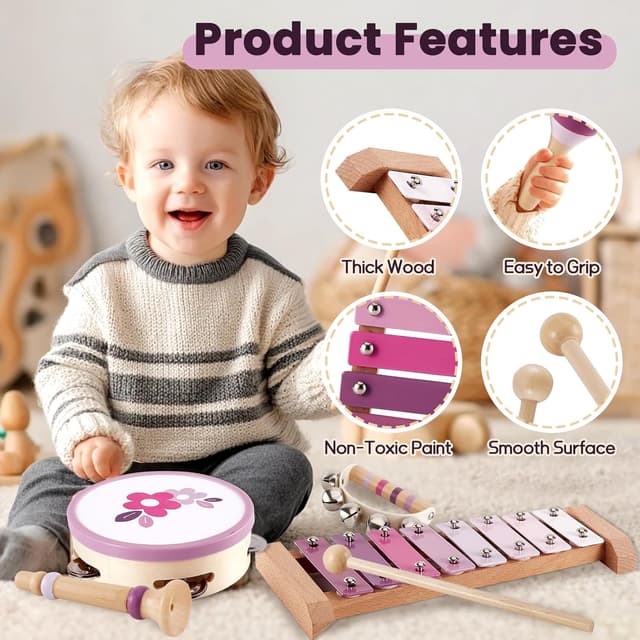 Detalle 2 de Kids wooden music set xylophone 8 keys