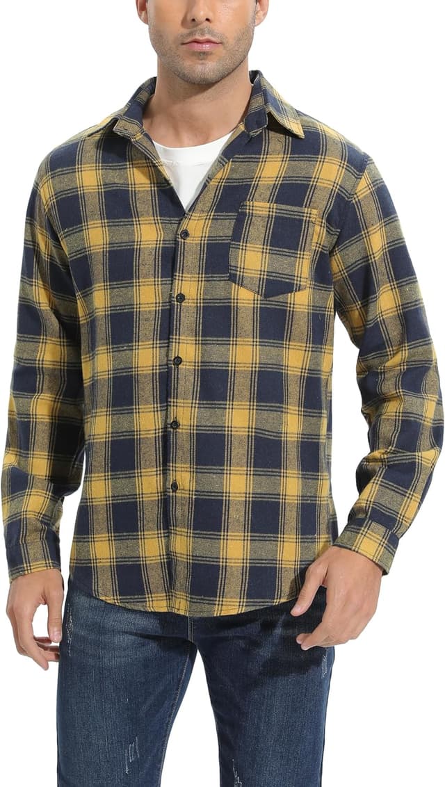 Detalle de Chemisier à carreaux en coton pour homme – chemise bûcheron western en flanelle, manches longues (style rétro)