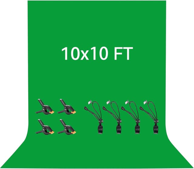 Detalle de Vevelux 3 x 3 m Green Screen Backdrop (10 x 10 ft) with 4 Spring Clamps & 4 Anti-Wrinkle Clips