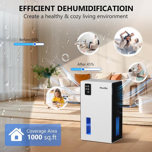Detalle de NineSky Dehumidifier 98 oz for 1100 sq ft 🏠
