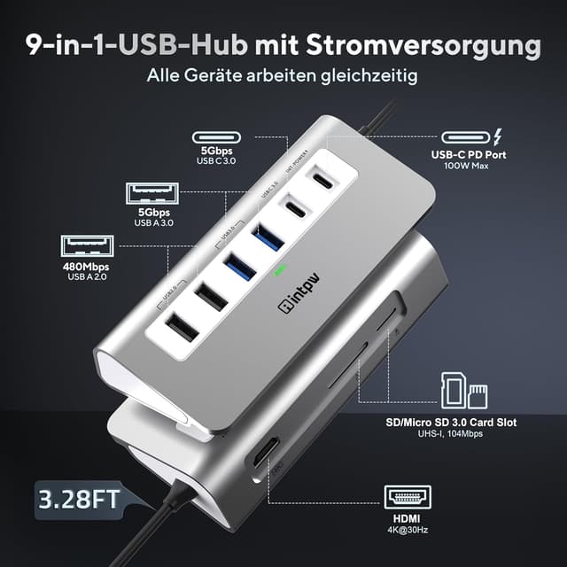 Detalle 2 de intpw P9 USB Hub 100W Ladehub