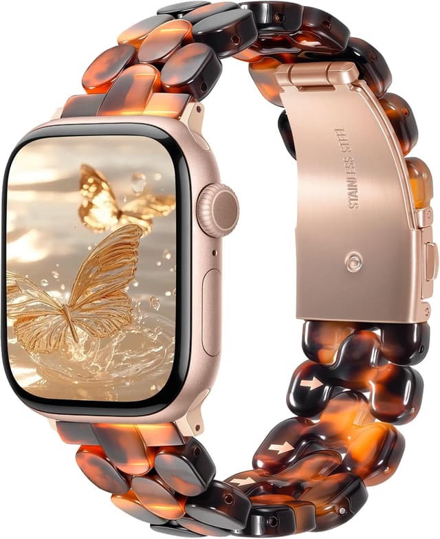 Detalle de V-MORO Amber Tortoiseshell Resin Band for Apple Watch (Series 1–11, 41mm/40mm/38mm/42mm)