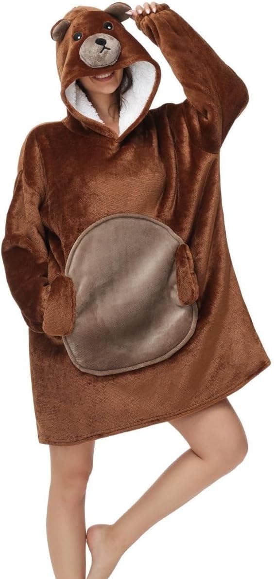 Detalle de Chuangminghangqi Kuscheldecke zum Anziehen mit Ärmeln und Kapuze – oversized Hoodie-Decke für Sofa, Homeoffice & Winter