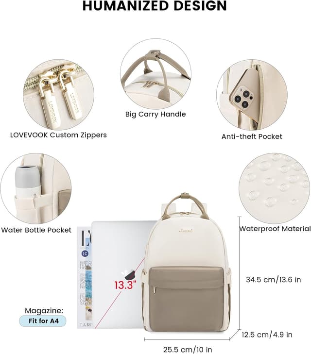Detalle 2 de LOVEVOOK women’s backpack laptop bag for 13.3 inch devices – small waterproof city rucksack