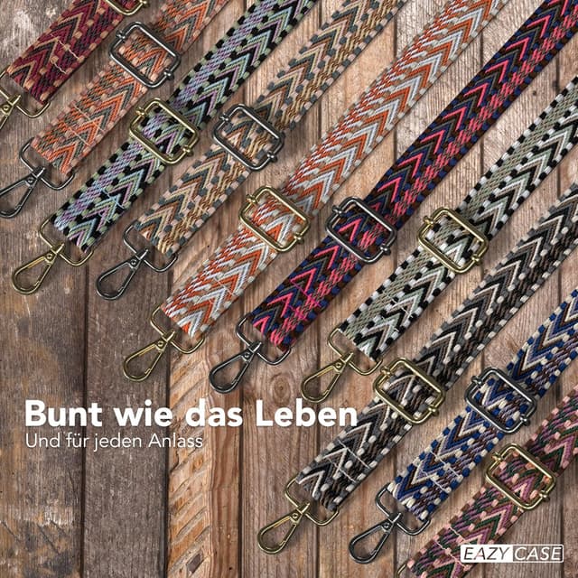 Detalle de EAZY CASE verstellbarer Taschengurt „Zig Zag“ – Ersatz-Schulterriemen für Hand- und Umhängetaschen, rot-braun mit Metallakzenten