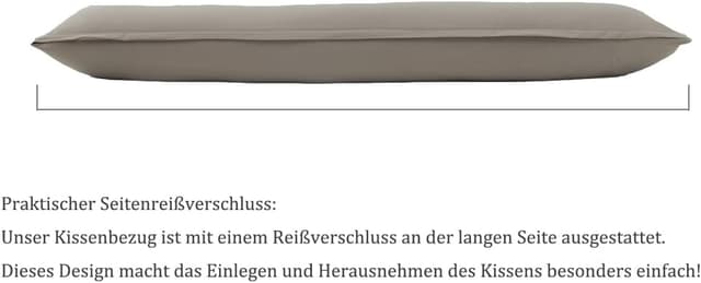 Detalle 2 de Nesture Seitenschläferkissen Bezug 40 x 145 cm (2er Set) – Kissenbezug aus 100% Mikrofaser in Taupe, mit Reißverschluss