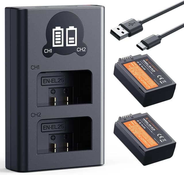 Detalle de K&F CONCEPT EN-EL25 2er-Ersatzakku-Set inkl. Dual-Slot-Ladegerät mit LCD für Nikon Z30, Z50, ZFC & Z50ii