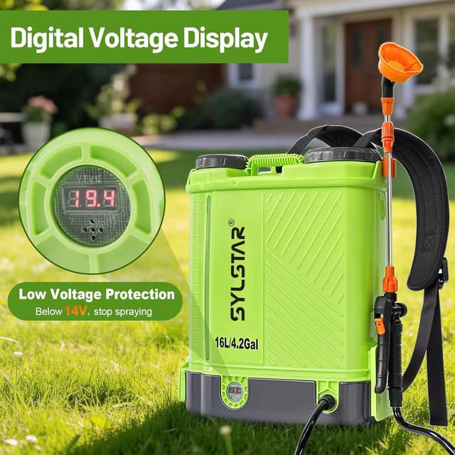 Detalle de SYLSTAR 16L Battery Powered Knapsack Sprayer (Makita 18V Compatible) – 100PSI Backpack Sprayer with 5 Nozzles
