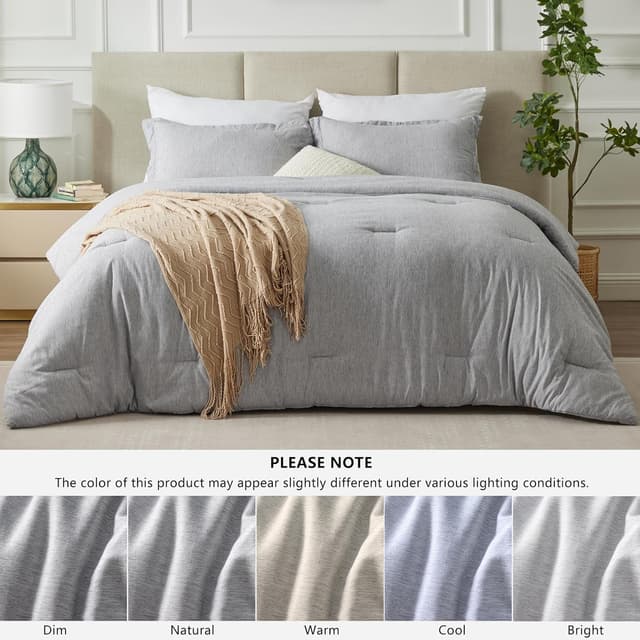 Detalle 2 de CozyLux Queen Comforter Set (3-Piece) in Light Gray, Double-Brushed Microfiber Cationic Dyeing