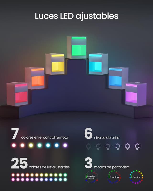 Detalle 2 de VASAGLE Kailyn Colección - Mesita con Carga USB y Luz LED