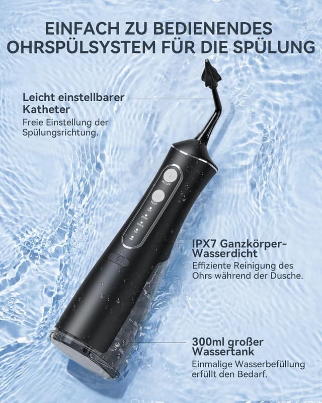 Detalle de SEEDEAR Ohrenschmalz Entferner – elektrischer Ohrenreiniger mit 4 Modi & IPX7 Ohrendusche Set