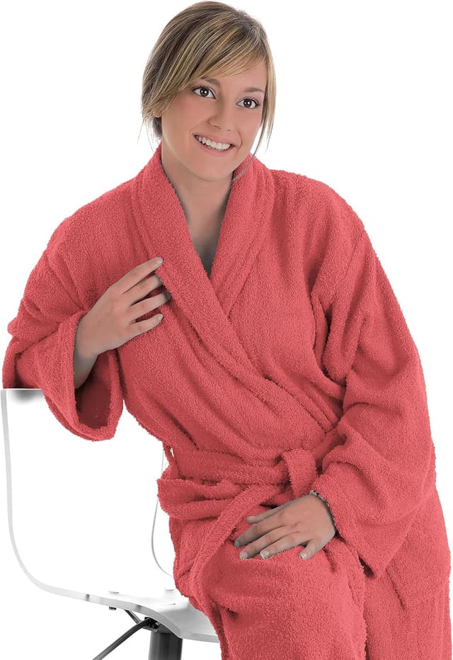 Detalle 2 de Peignoir unisexe LEBENGOOD en éponge 100% coton (400 g/m²) avec ceinture, poches et serviette