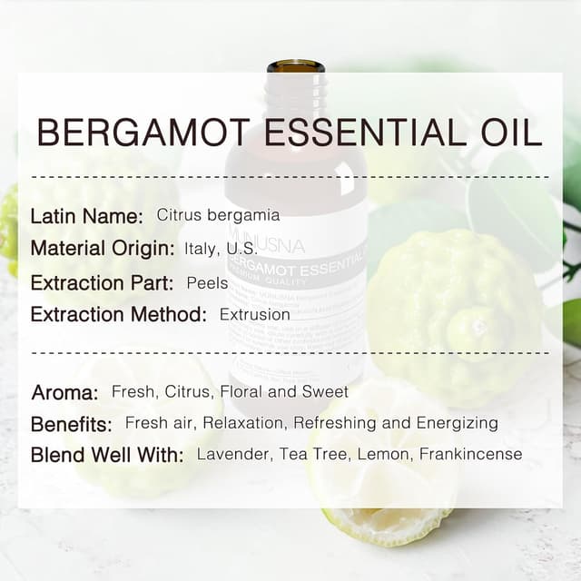 Detalle 2 de MUNUSNA Bergamot Essential Oil 100ml – natural and pure bergamot for aromatherapy, skincare blends and DIY
