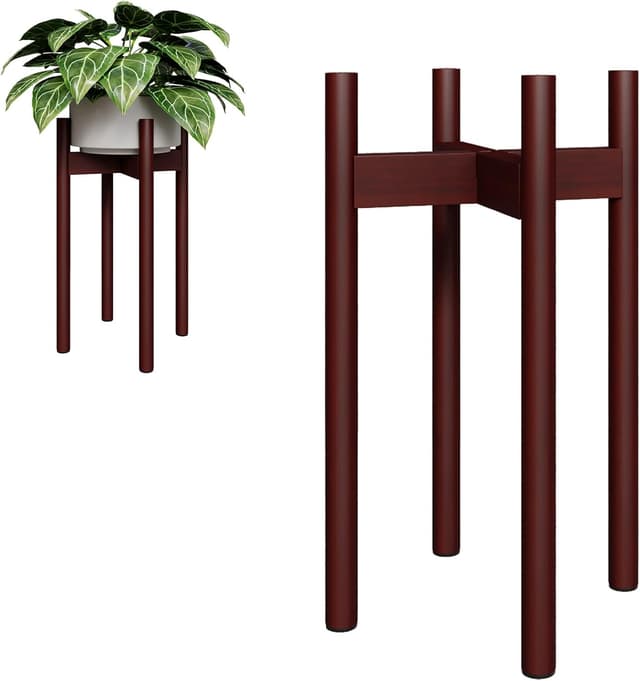 Detalle de Bamworld Adjustable Plant Stand (Bamboo) for indoor planters, width 8 to 12 inches – Reddish Brown corner stand