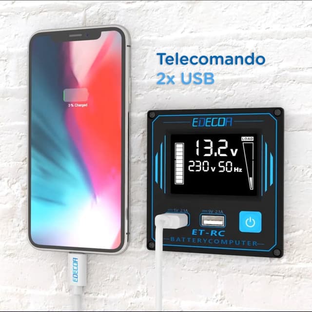 Detalle 2 de EDECOA Power Inverter 12V→220V Pure Wave da 2000W con telecomando e USB