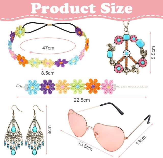 Thumbnail 1 de AOOWU Conjunto disfraz hippie 5 piezas