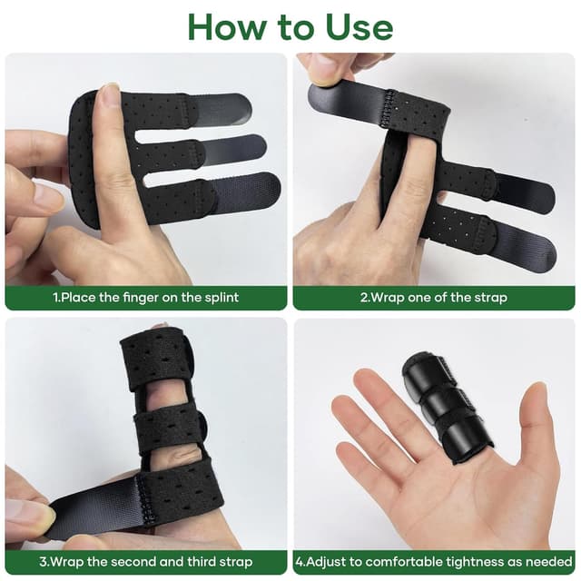 Detalle de EASICUTI Finger Splint (4-pack) for Trigger/Mallet Finger Support – Adjustable Aluminium Bar Brace, Black