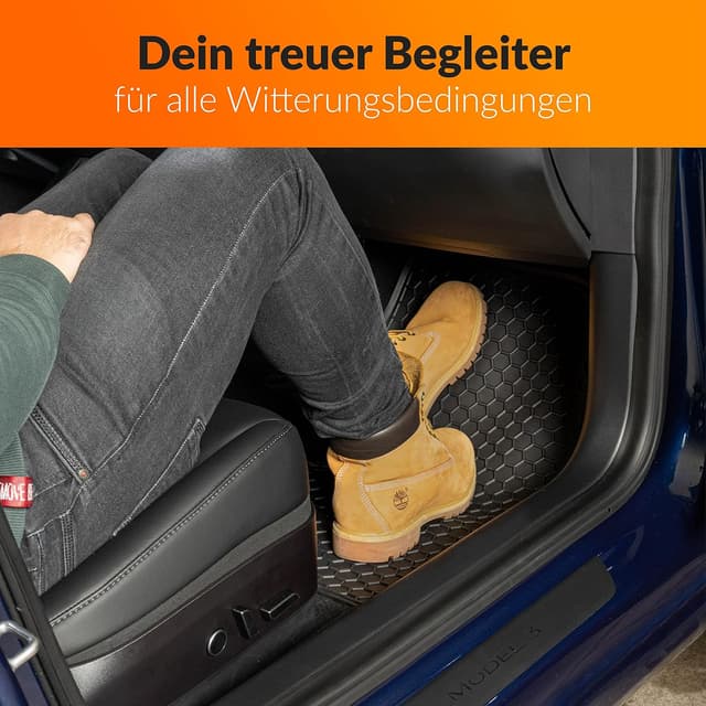 Detalle de Upgrade4cars Auto-Fußmatten-Set für Tesla Model 3 (vorn & hinten) – wasserdichte Gummimatten in Schwarz