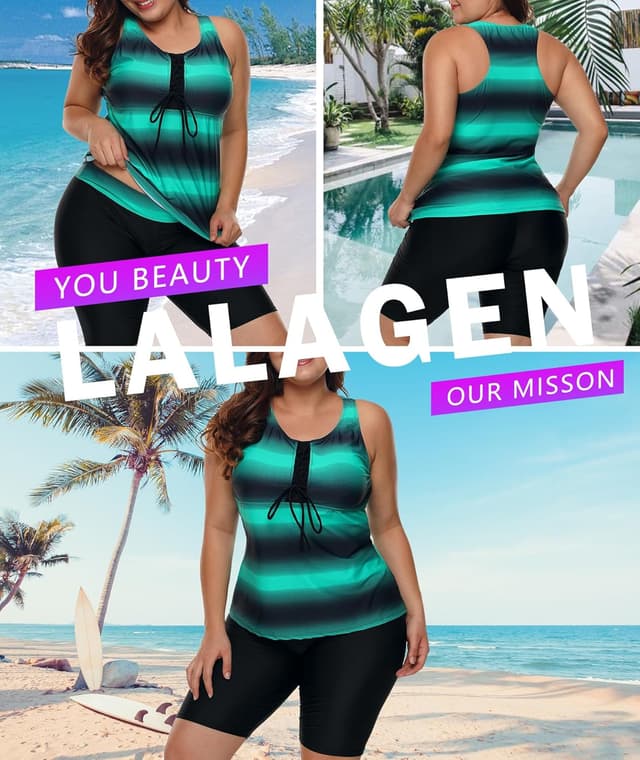 Detalle de LALAGEN Women’s 2026 Plus Size Tankini Swimsuit Rash Guard Capris (S–5X)