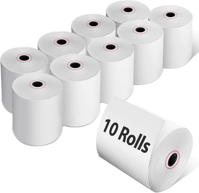 Detalle de auriikoop Thermorollen 80 mm x 80 m x 12 mm (10 Stück) für Kassen & POS – Thermopapier mit recycelbarer Kartonhülse