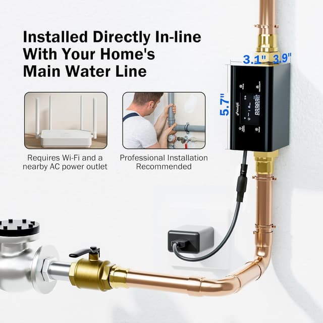 Detalle 2 de FRIZZLIFE LP365-P Smart Water Monitor & Automatic Shutoff (Ultrasonic Micro Leak Detection, Wi‑Fi/App Control)