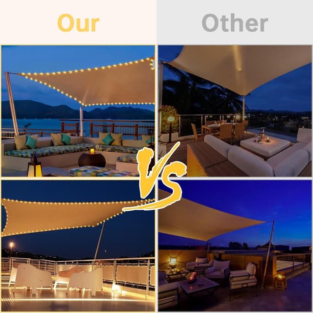 Detalle 2 de ABIUBIU wasserdichtes Sonnensegel 3x4 m mit Solar-LED-Lichterkette (Beige)