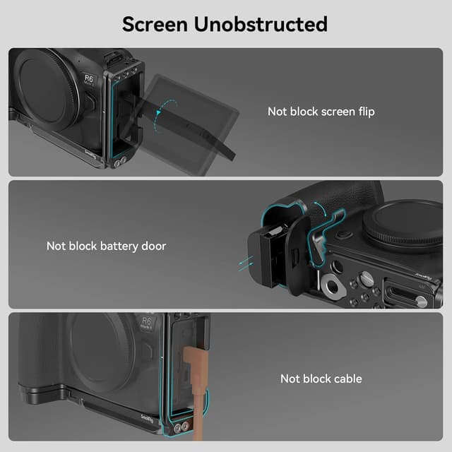 Detalle de SMALLRIG Quick Release L-Bracket 4160B für Canon R6 Mark II / R6 / R5 / R5 C – Arca-kompatible Kamera-L-Platte