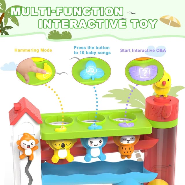 Detalle de Ussybaby Toddler Musical Ball Drop & Pound Toy (Forest Theme) for Ages 12–18 Months+ (Green)