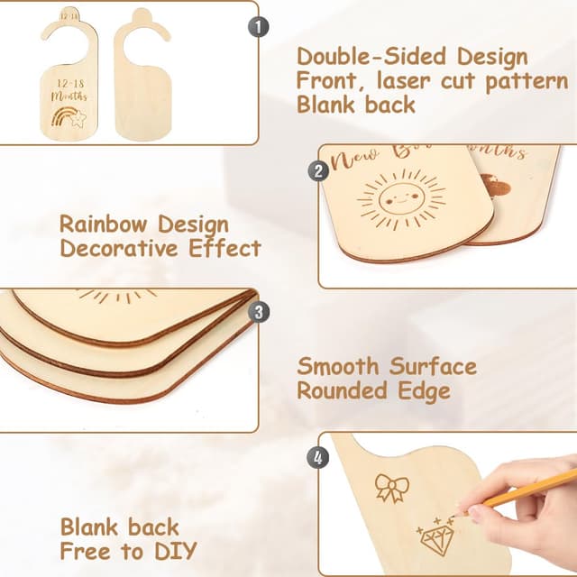 Detalle de HAGOT 8-teiliges Holz-Größentrennerset für Babys (50–104) – Schrankteiler zur Kleidungsklassifizierung