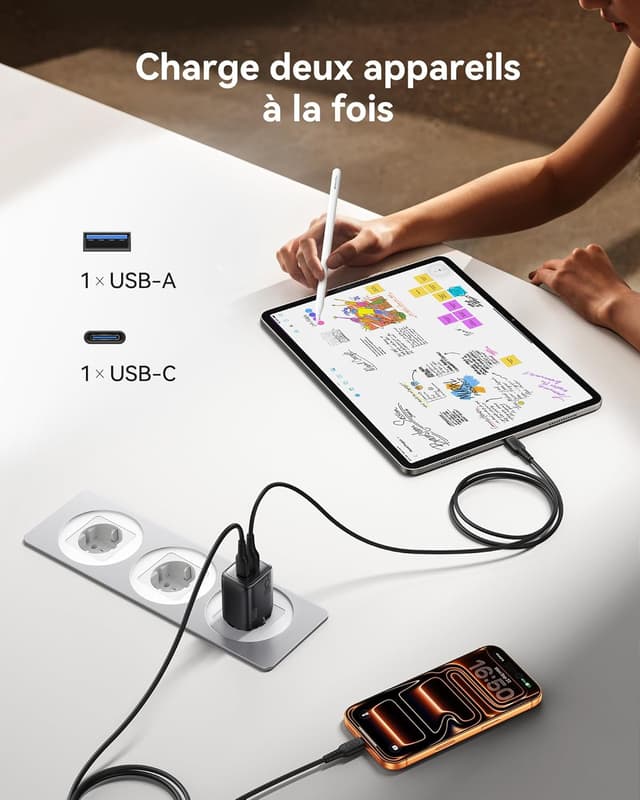 Detalle de INIU Chargeur USB‑C 30W 2 ports GaN avec câble 60W
