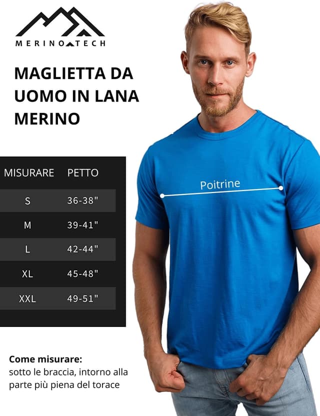 Detalle 2 de Merino.tech maglietta merino uomo 165 g/m²
