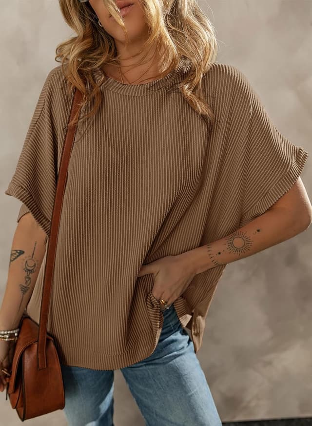 Detalle 2 de Dokotoo Women’s Casual Oversized Short Sleeve Texture Knit Tunic Top