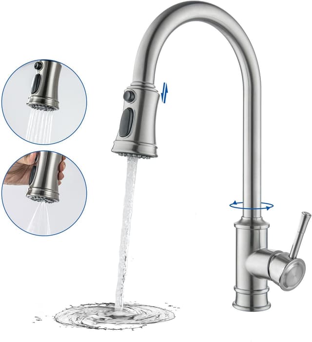 Detalle de LakeBayMZC Rubinetto da cucina a muro in acciaio inox 304 nero, 360° e 2 tipi di getto