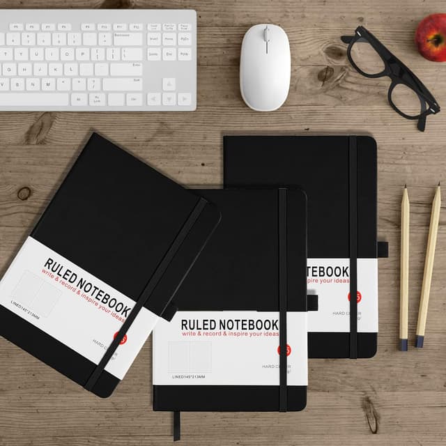 Thumbnail 5 de Notebook A5, 3 Pack Journal A5 Notebook 200 Pages 80 GSM Journal Notebook Hardback Notepad with Lined Pages, Pen Loop and Expandable Paper Pocket, Journal Notepad Note Book (Black)