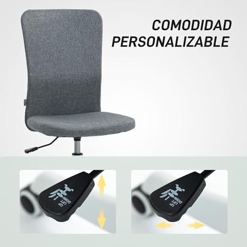 Thumbnail 6 de HOMCOM Silla de Oficina Giratoria con Tapizado🪑 Gris