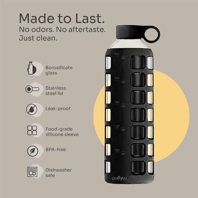 Detalle 2 de purifyou 32oz Borosilicate Water Bottle